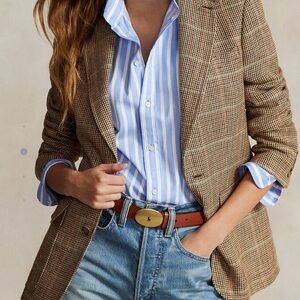 Polo Ralph Lauren Plaid Linen-Silk Blazer Brown Multi Check 8